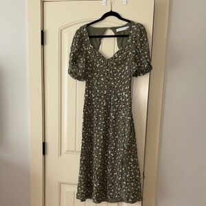 Astr Olive Floral Midi Dress